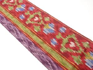 手織り紬縞に抽象模様織出し全通袋帯